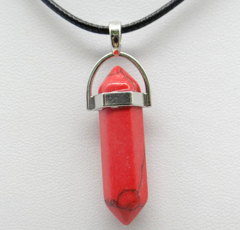Natural Stone Crystal Hexagonal Pendant Necklace
