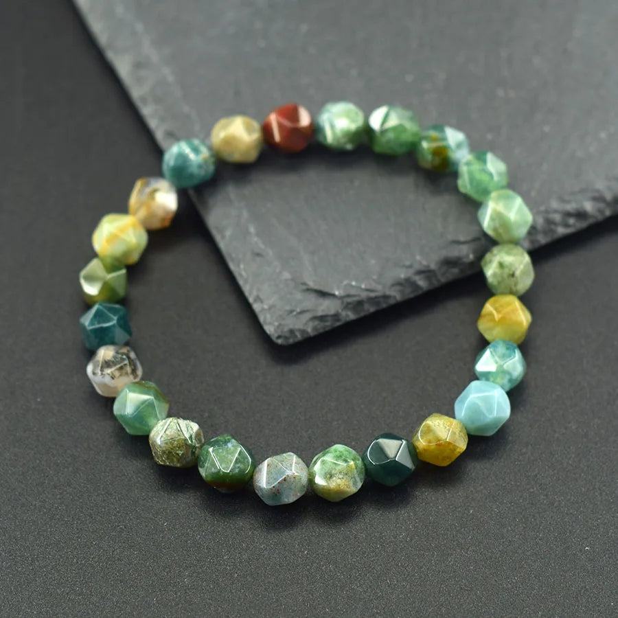 Colorful Indian Agate Bead Crystal Bracelet