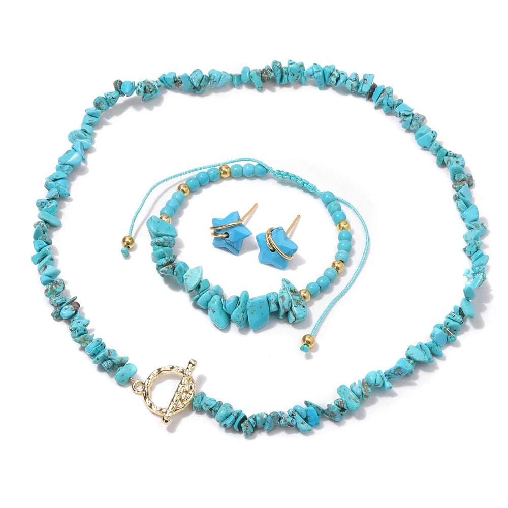 Stary Twinkle Gravel Natural Stone Chip Beads Jewelry Sets