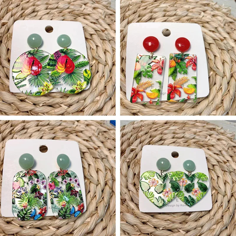 Vintage Floral Plant Pattern Square Earrings