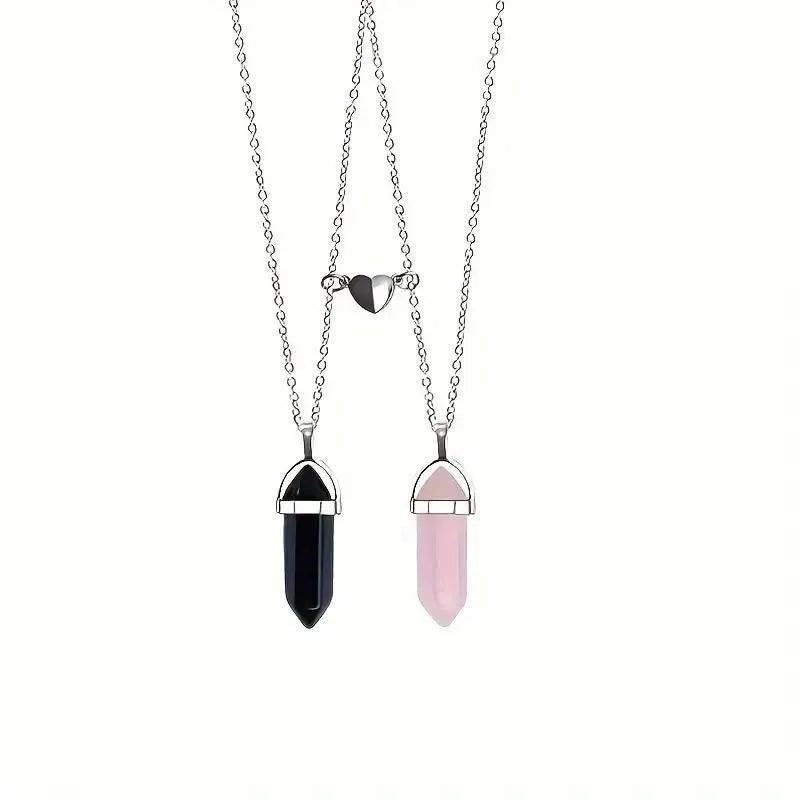 Heart To Heart Natural Stone Bullet Crystal Necklace & Bracelet