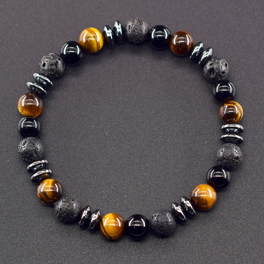 Dark Series Black Natural Labradorite Stone Lava Bead Bracelets
