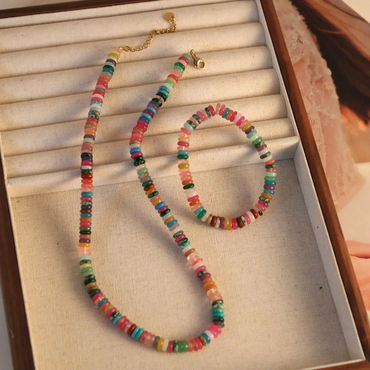Summer Cool Breeze Colorful Rainbow Beads Necklace with Bracelet