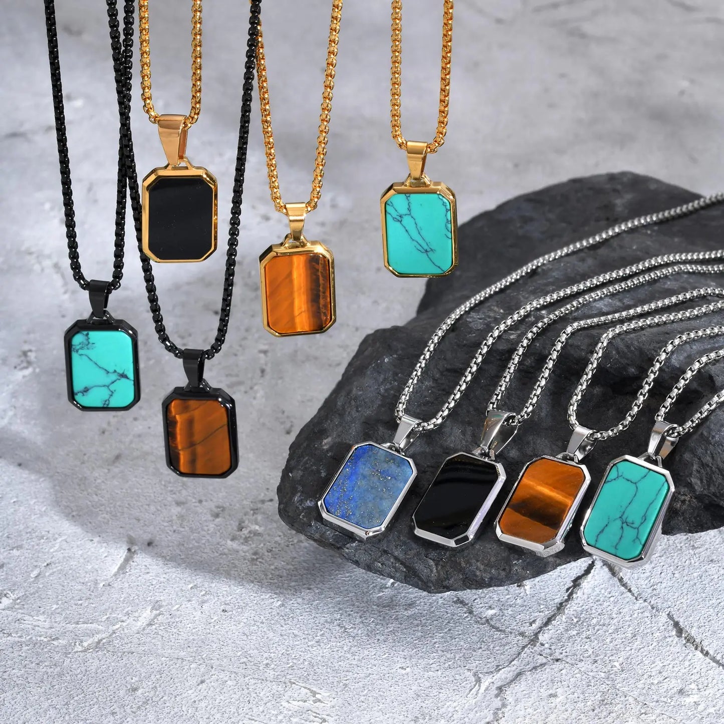 Natural Stone Protection Pendant Square Necklaces
