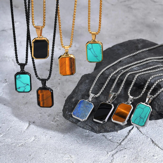 Natural Stone Protection Pendant Square Necklaces