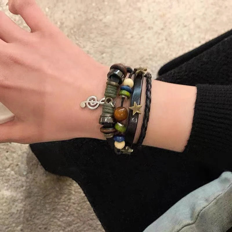 Music Note Charms Metal Star Wood Adjustable Bracelet