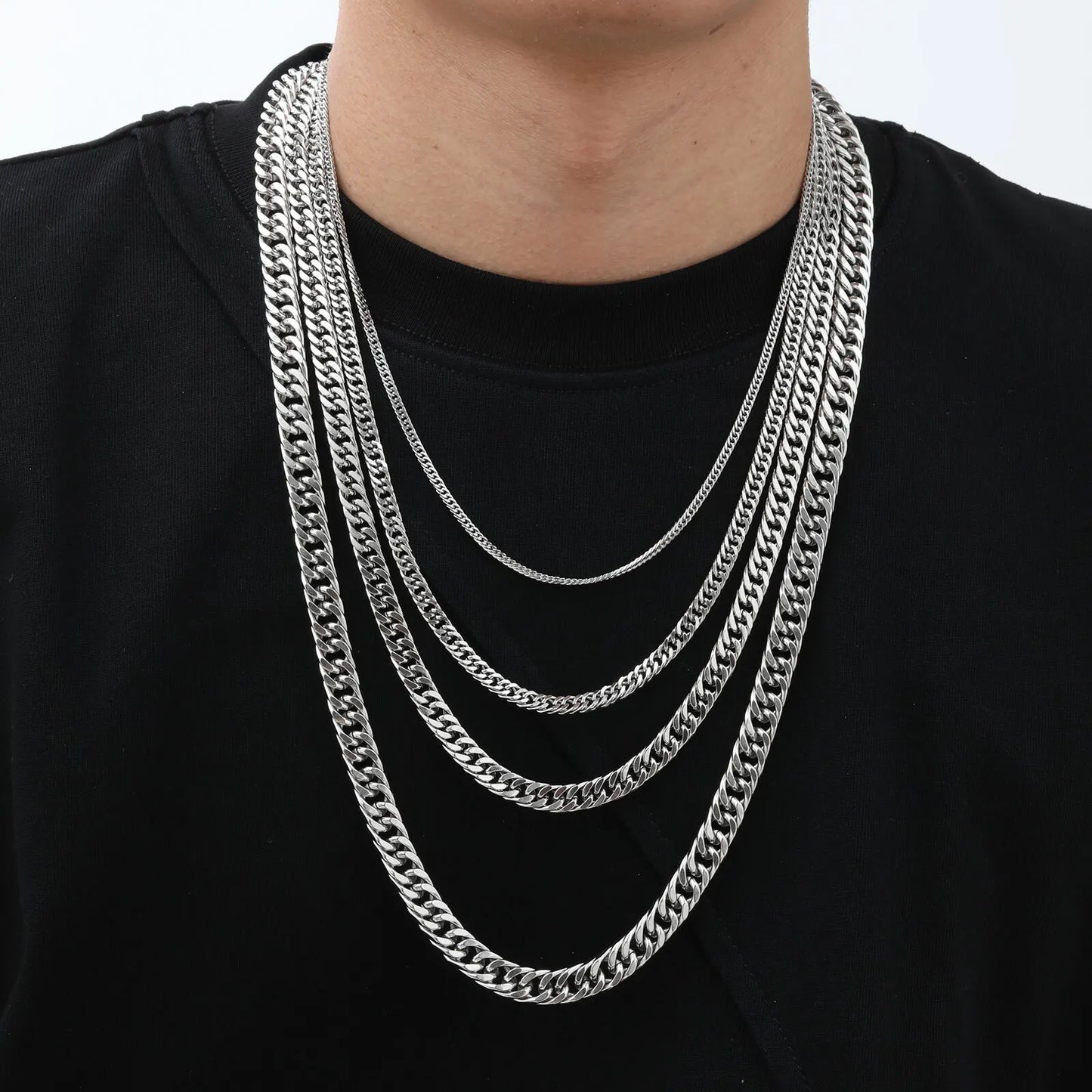 Miami Curb Link Silver Thick & Thin Cuban Necklaces