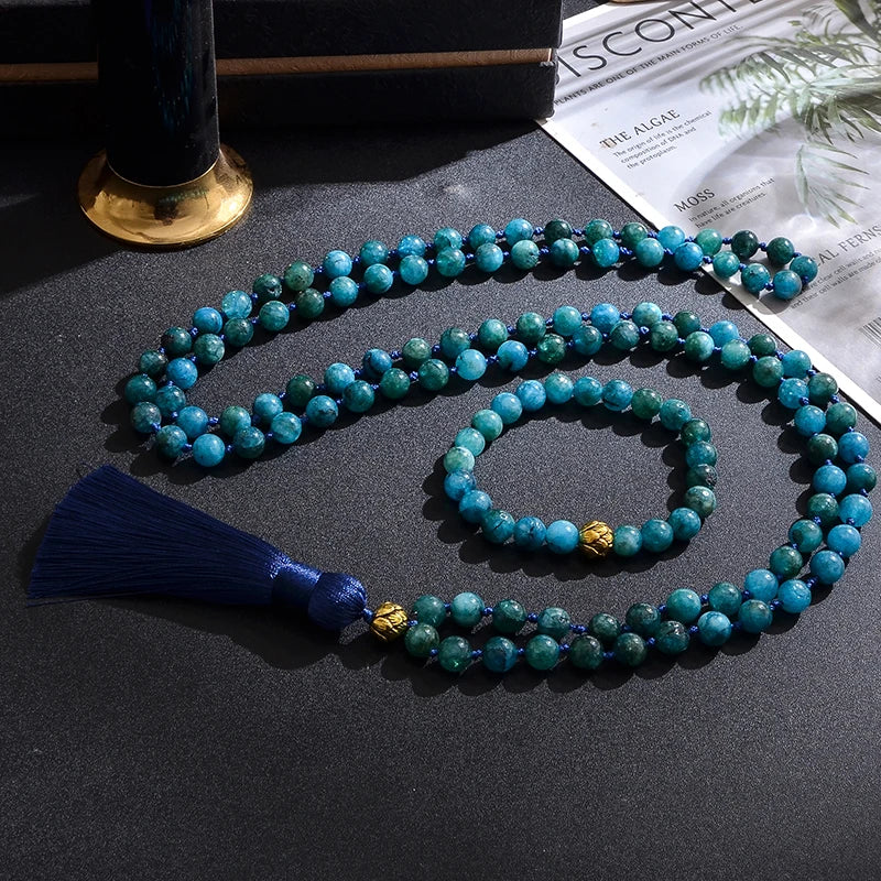 Ocean Blue Apatite Bead Necklace Bracelet Set