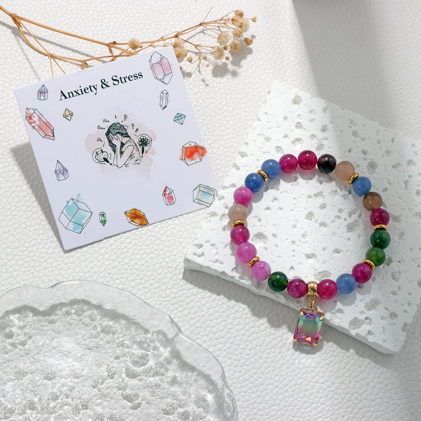 Square Pendant Multicolor Crystal Charm Bracelet