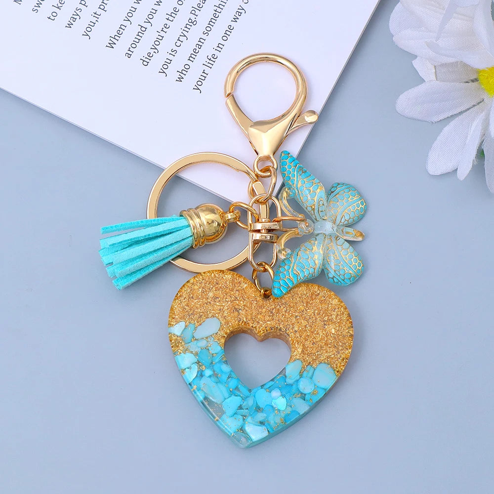 Creative Sequin Love Heart Keychain with Cute Butterfly Tassel