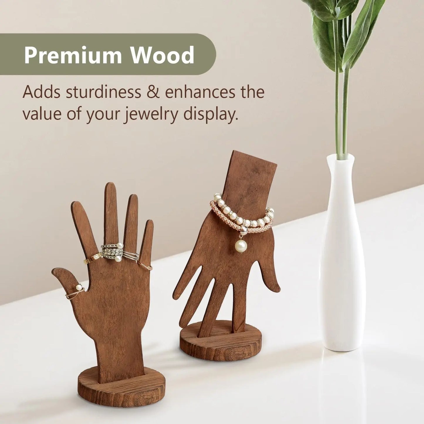 Real Wooden Hand 2-Way Design Standalone Mannequin Finger Display