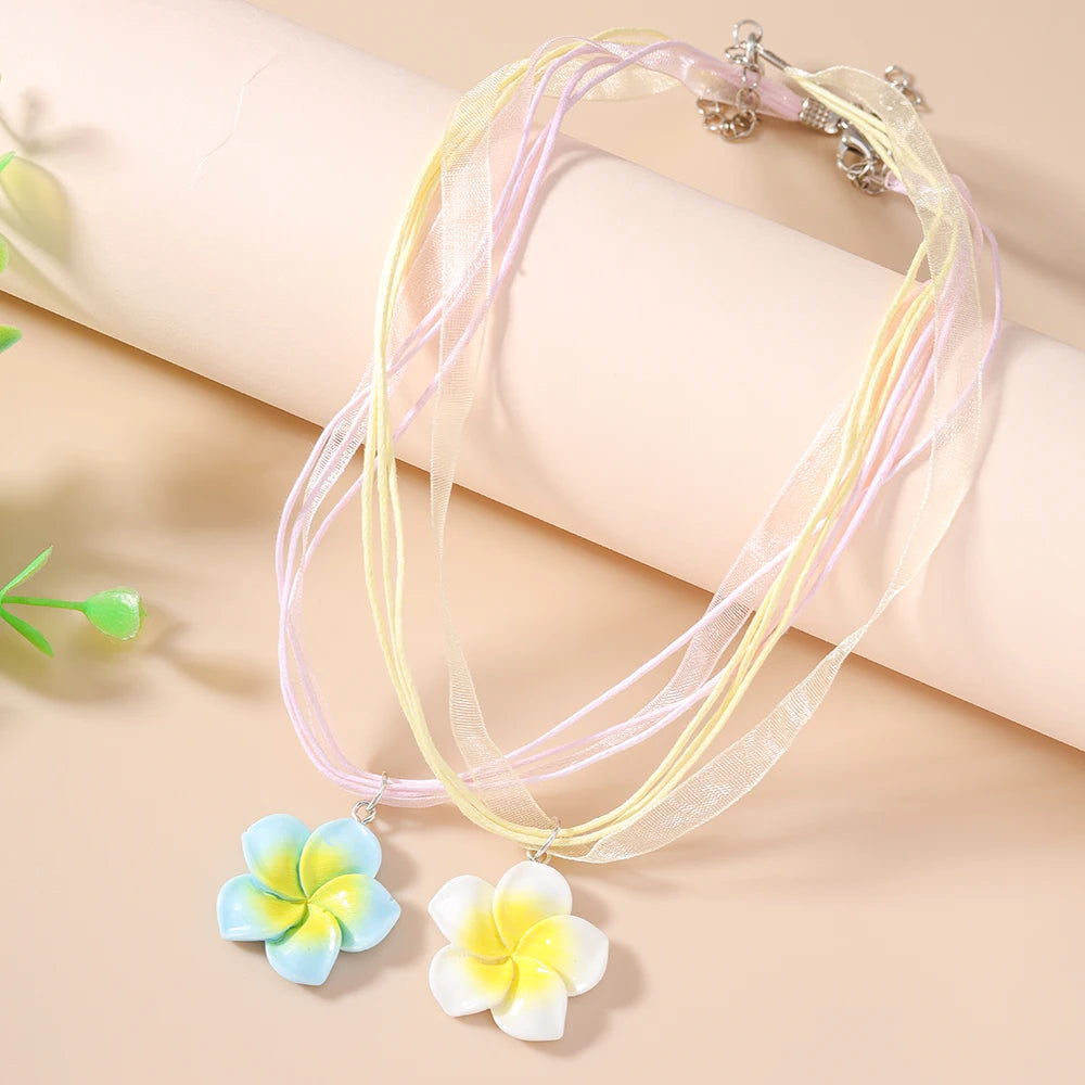 Colorful Daisy Flower Pendant Necklace Sets