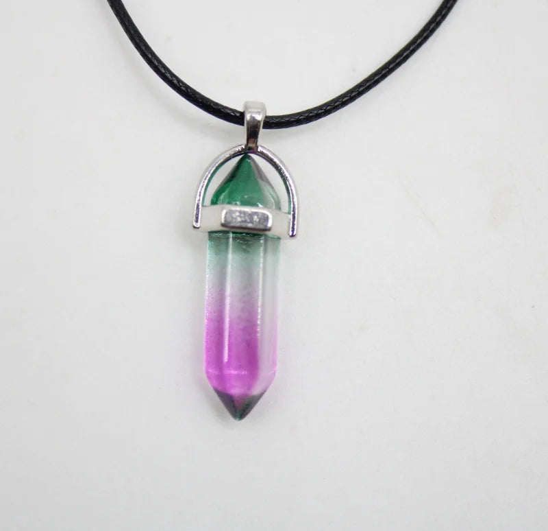 Natural Stone Crystal Hexagonal Pendant Necklace