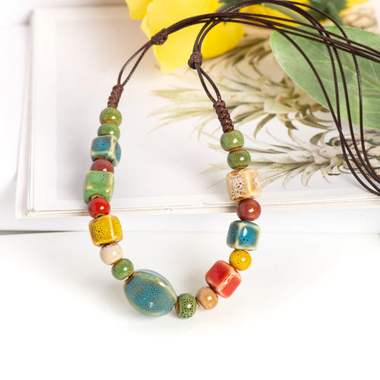 Simple Long Pendant Ceramic Beaded Necklace