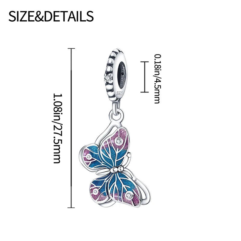 Silver Butterfly Plant Flowers Series Charms Beads