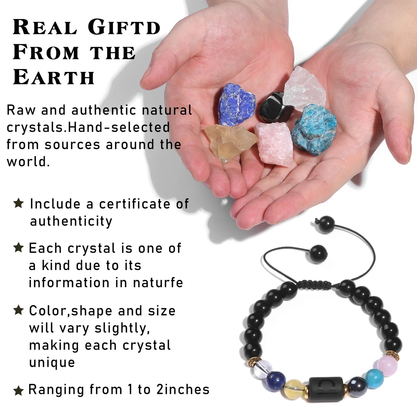 Sacred Constellation Sign Bracelet With Raw Natural Stone Gift Box