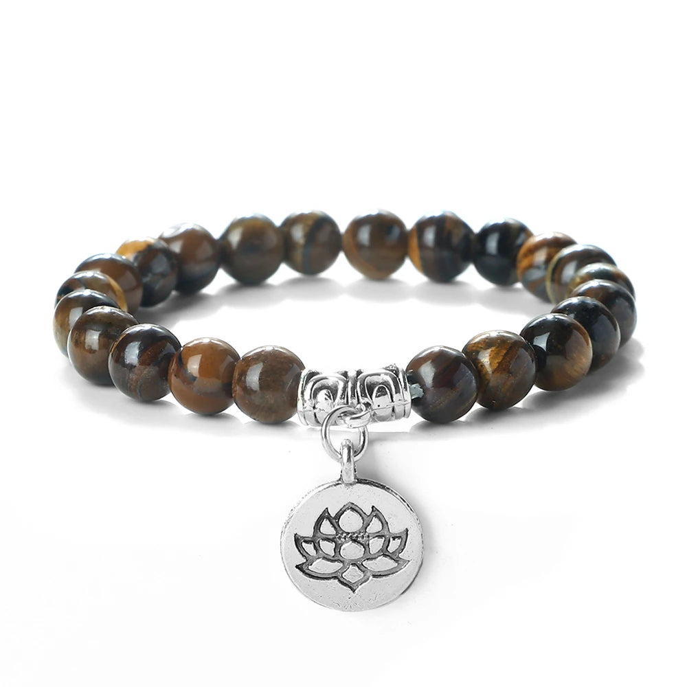 Lotus Pendant Natural Stone Beaded Bracelets