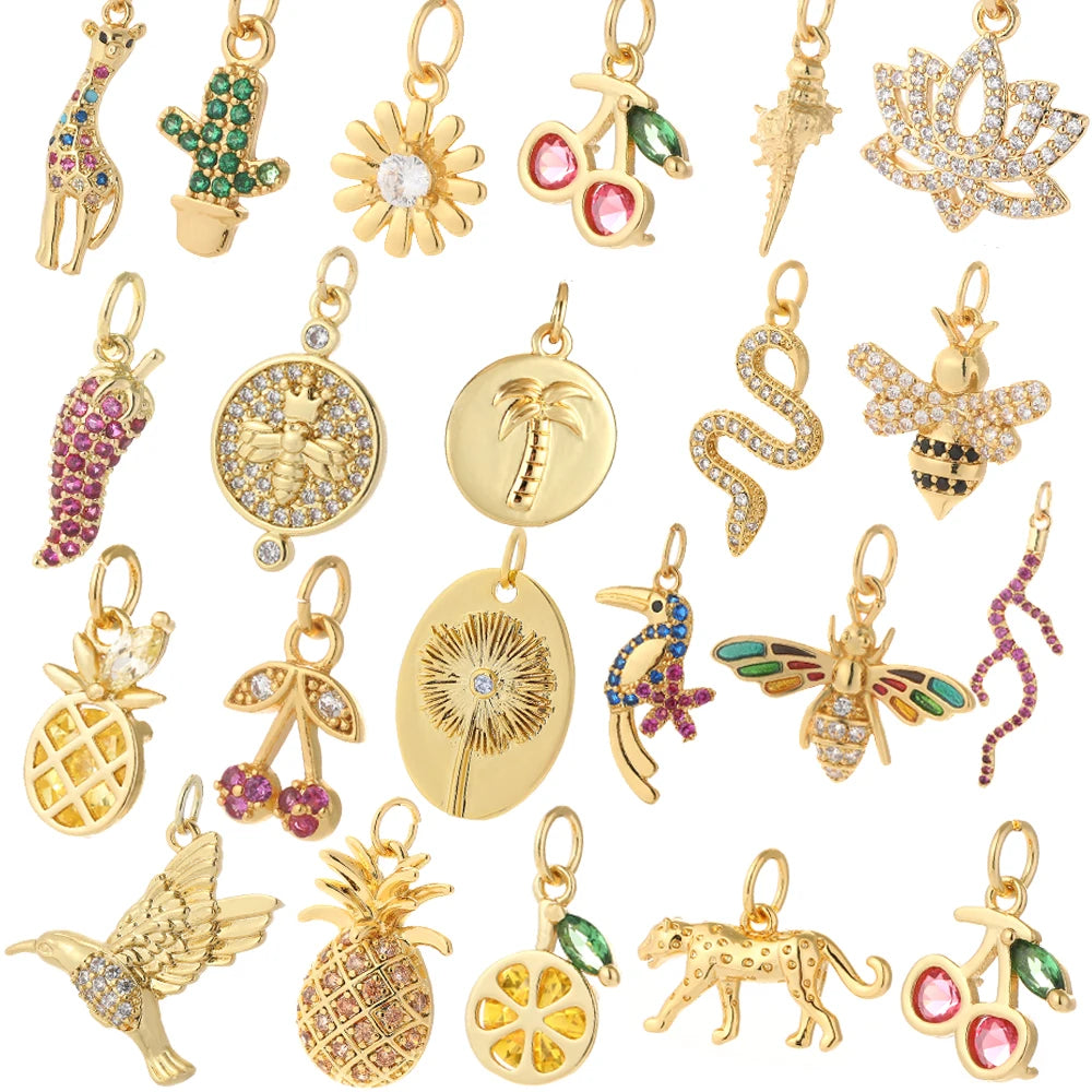 Cute Animals Plants Gold Bracelet Charm Pendants