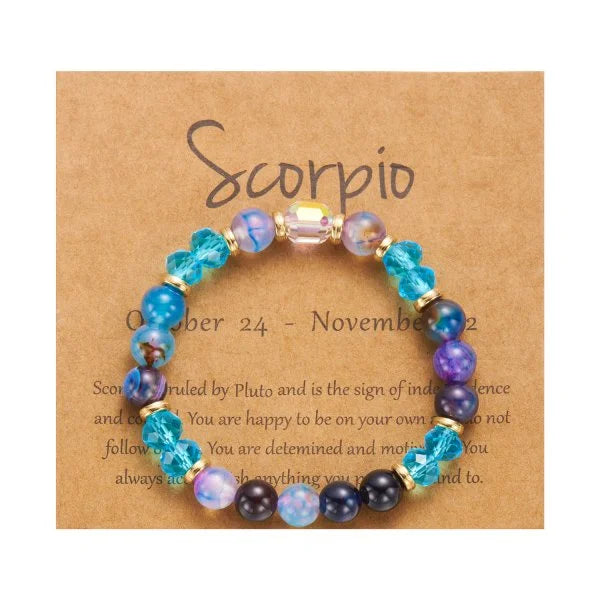 Gorgeous Glass 12 Zodiac Crystal Beaded Bracelet