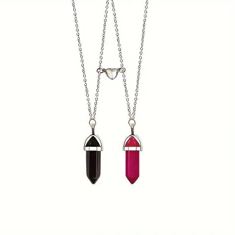 Heart To Heart Natural Stone Bullet Crystal Necklace & Bracelet