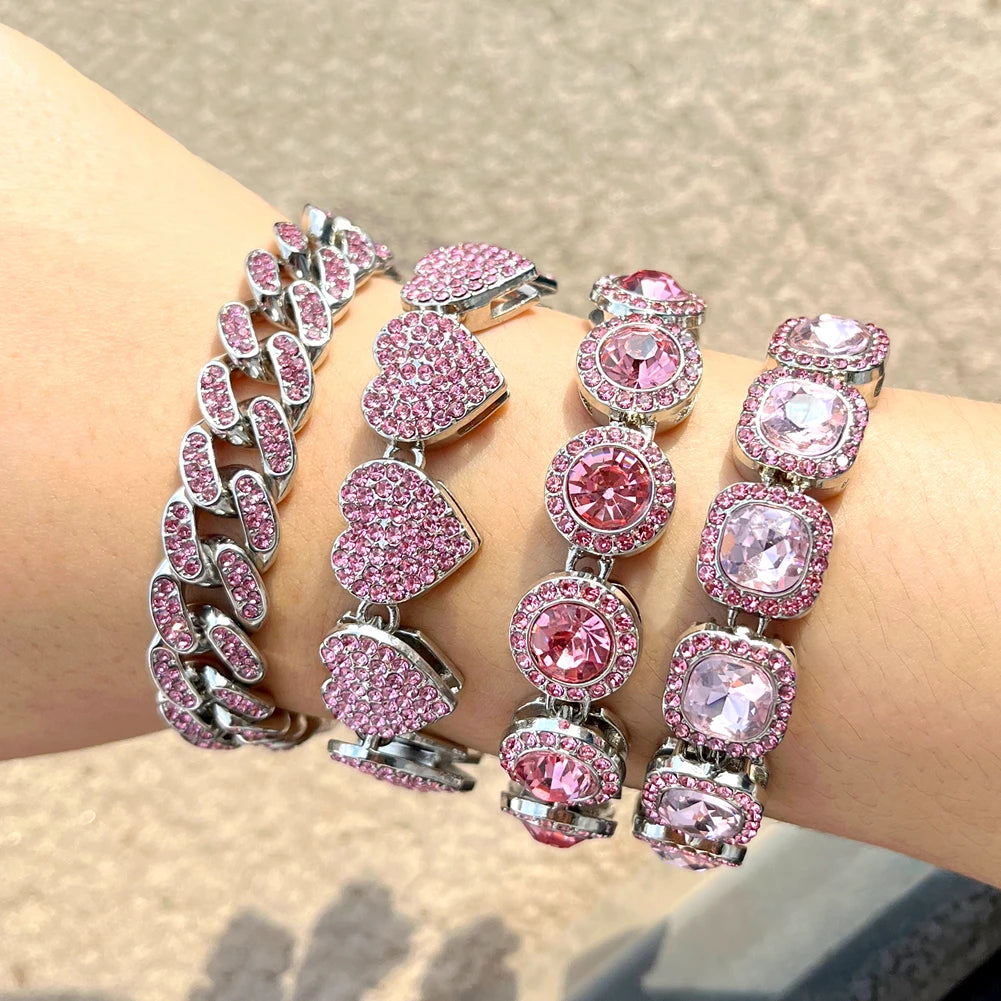 South Beach Miami Iced Out Cuban Link Bracelet 4Pcs Setss