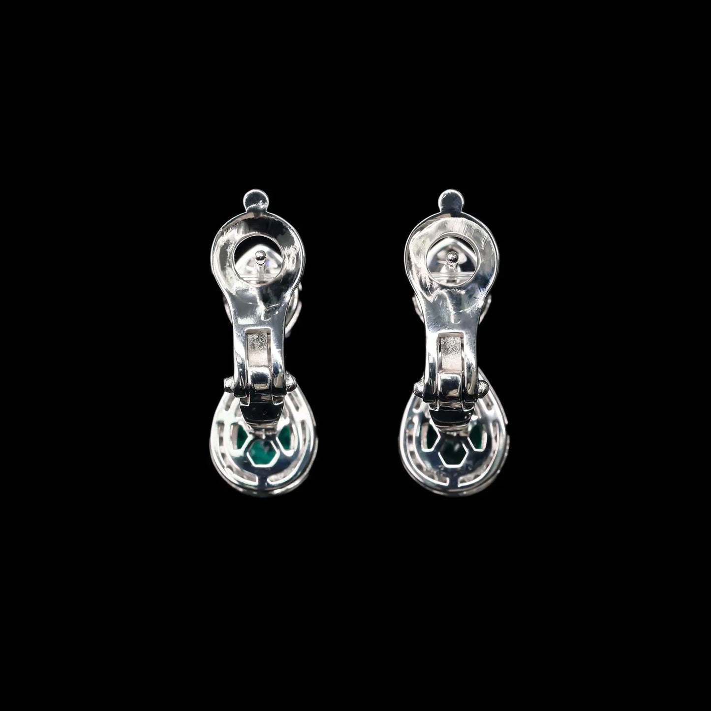 Royal Pear of Eye Sapphire Emerald Diamonds Drop Earrings