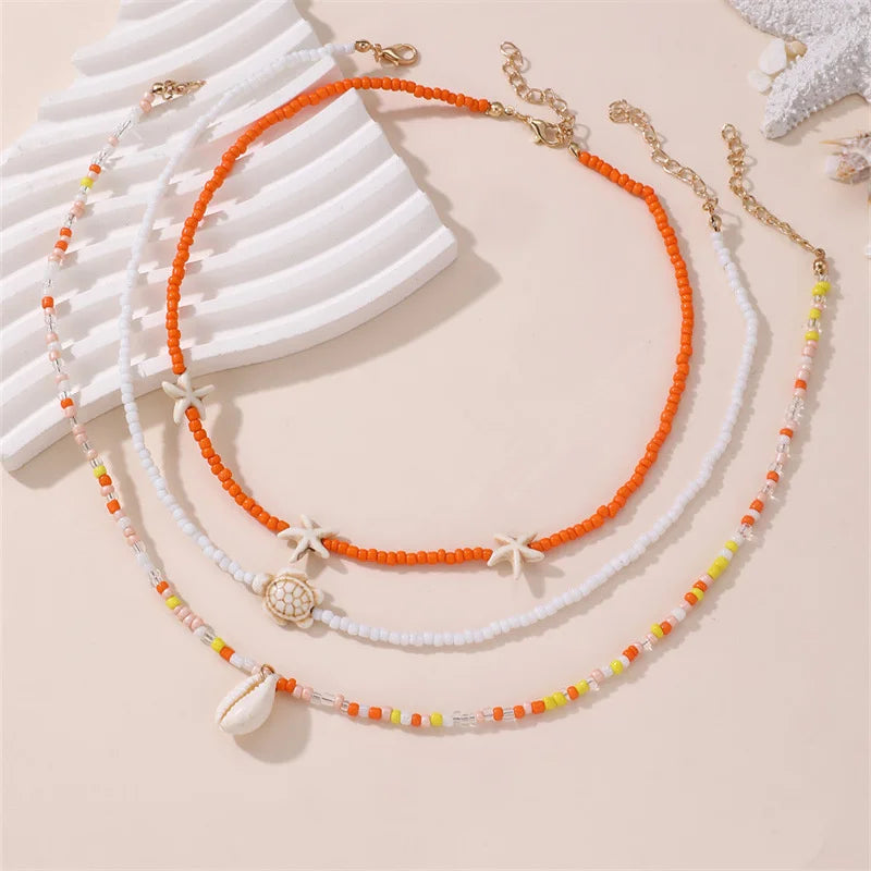 Lovely Ocean Multilayer Rice Bead Ocean Theme Clavicle Necklace