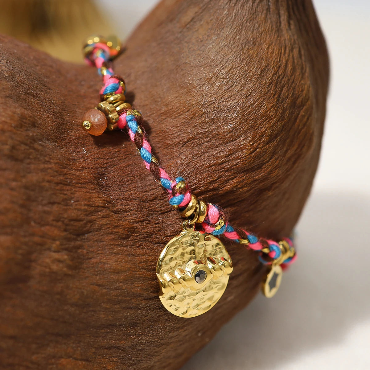 Vintage Healing Charms Boho Orange Pink Blue Rope Necklace & Bracelets