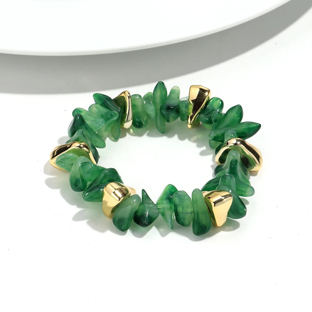 Gold Colorful Chip Stone Beads Necklace Bracelet Sets