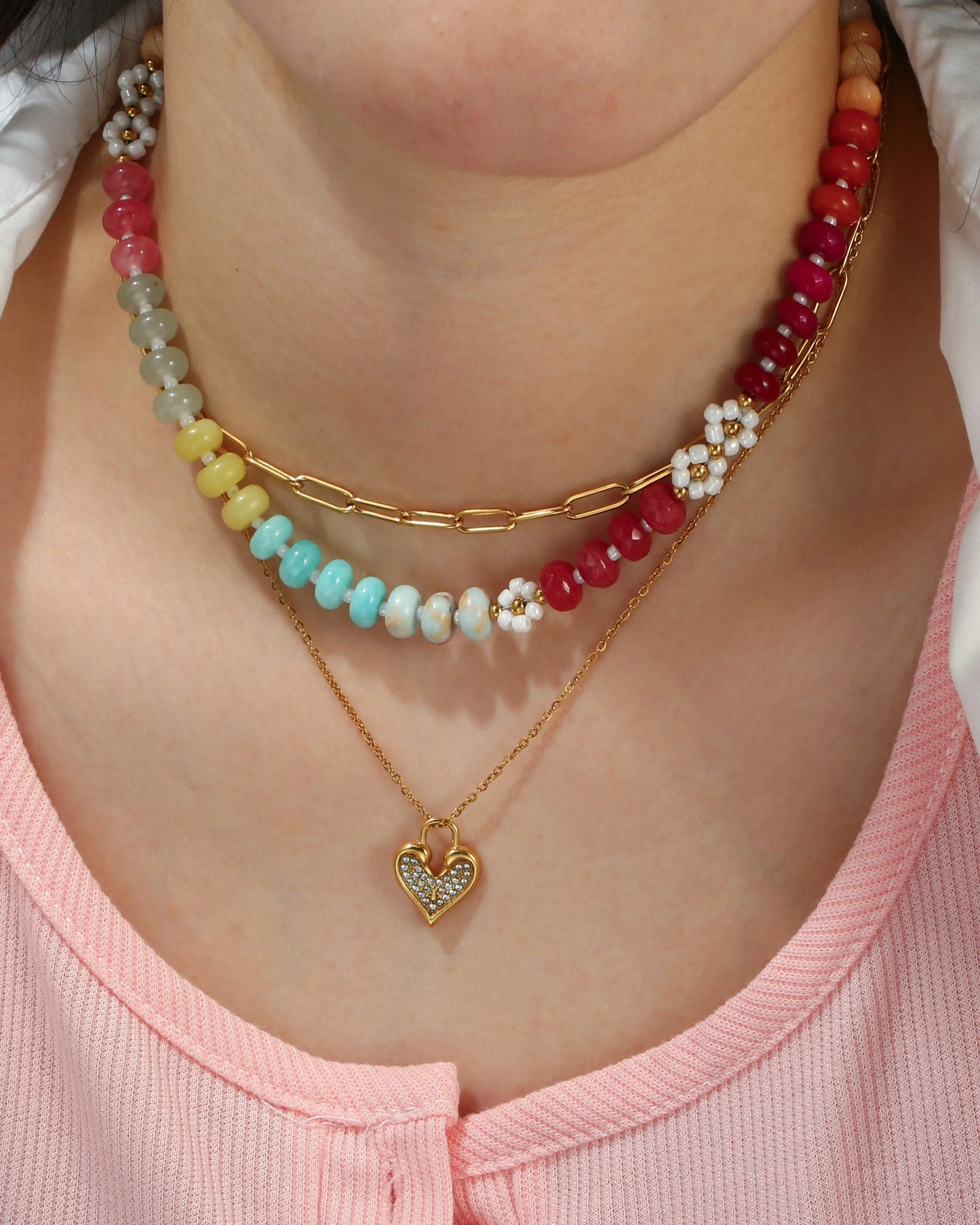 Floral Colorful Natural Stone Pearl Seed Beads Necklace