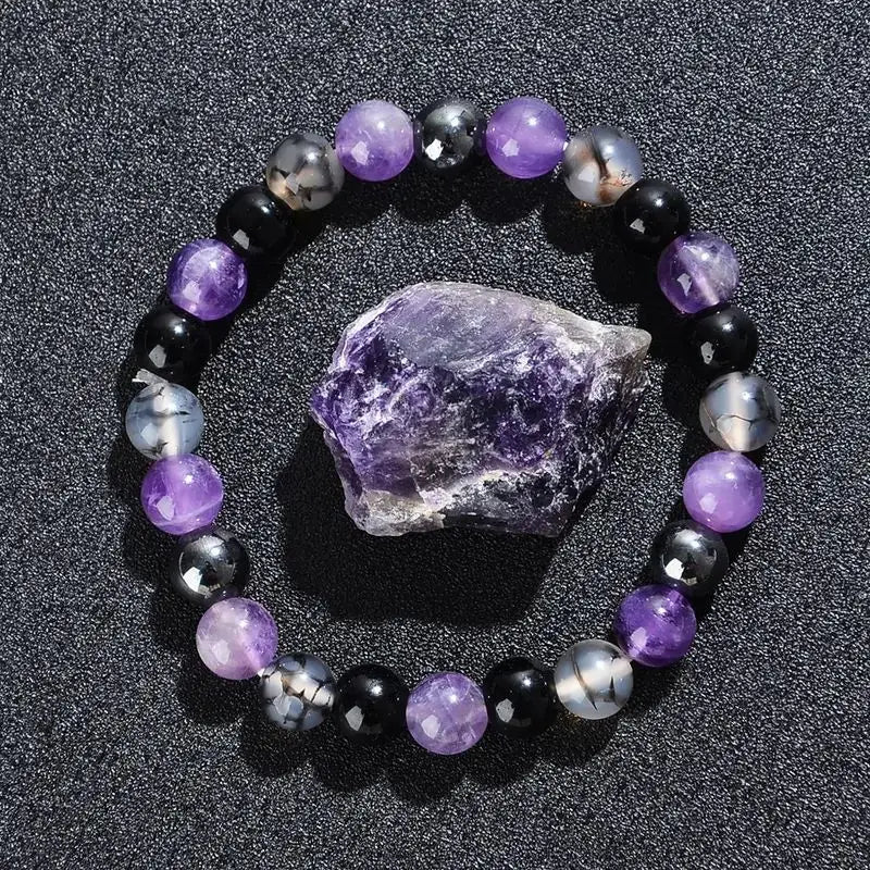 Amethyst and Black Gallstone Calming Bracelet