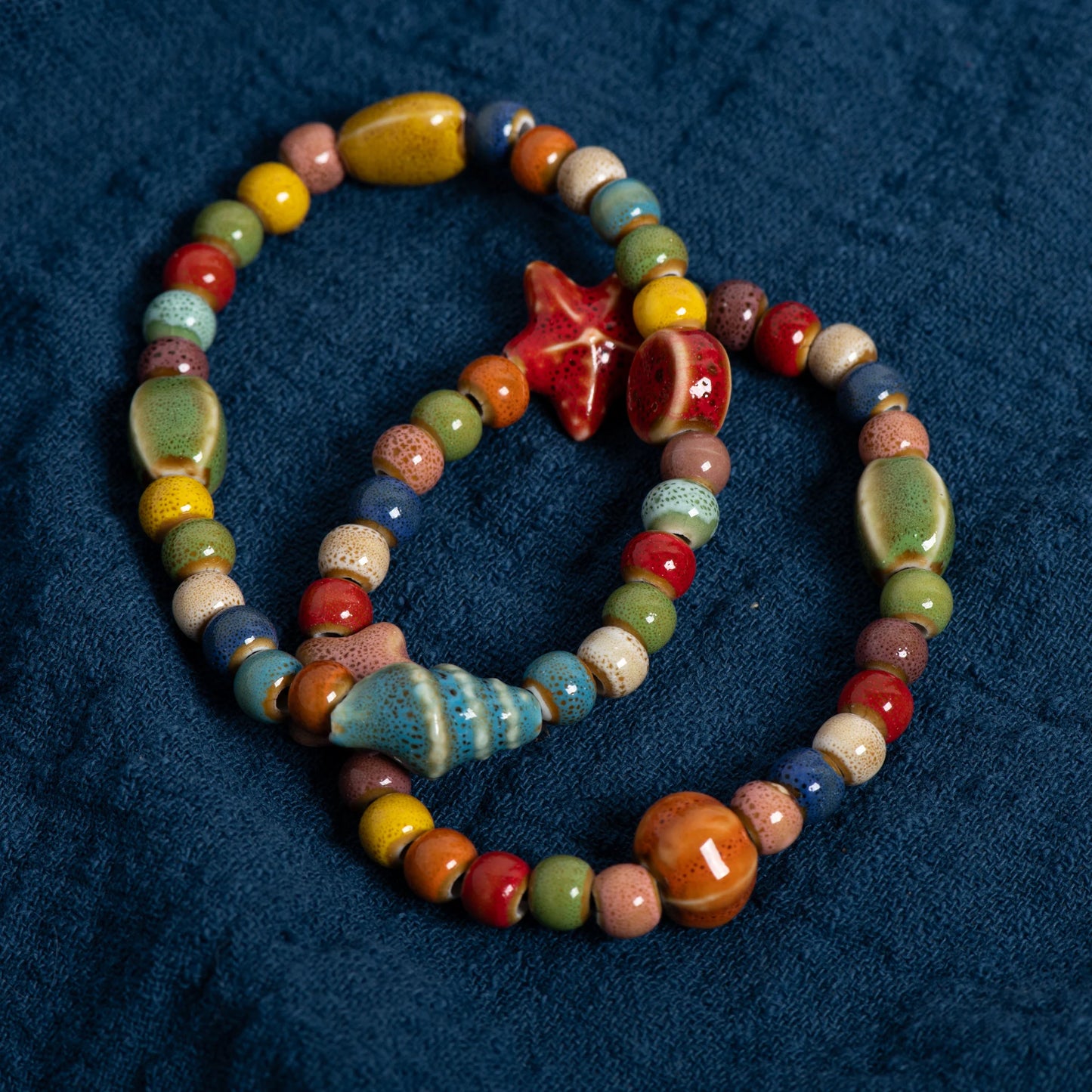 Colorful Starfish & Seashell Ceramic Beaded Bracelet