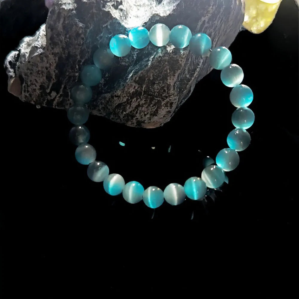 Soft Moon Light Blue Gradient Cat Eye Stone Bracelet