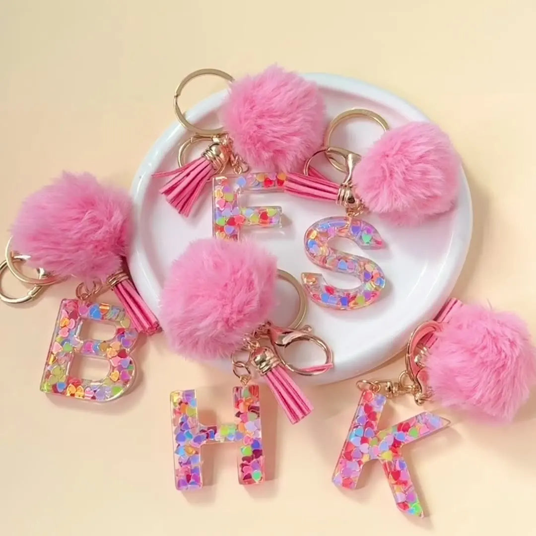 Pretty Pink Initials Alphabet Keychain Pendant