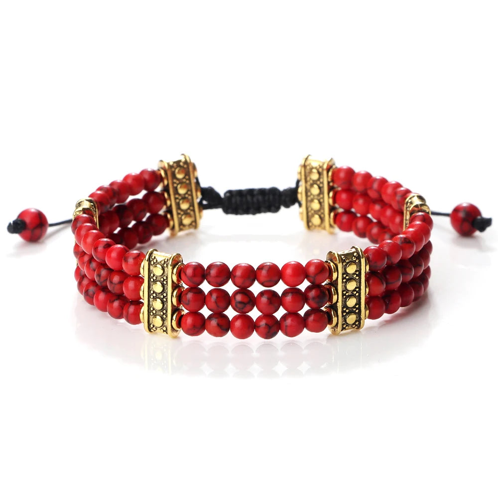 Triple Row Natural Stone Energy Beads Bracelet
