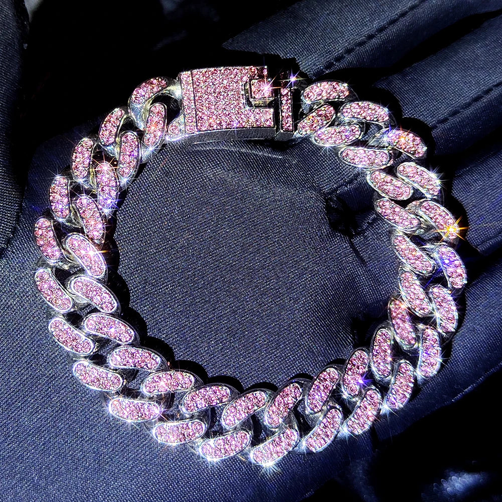 South Beach Miami Iced Out Cuban Link Bracelet 4Pcs Setss