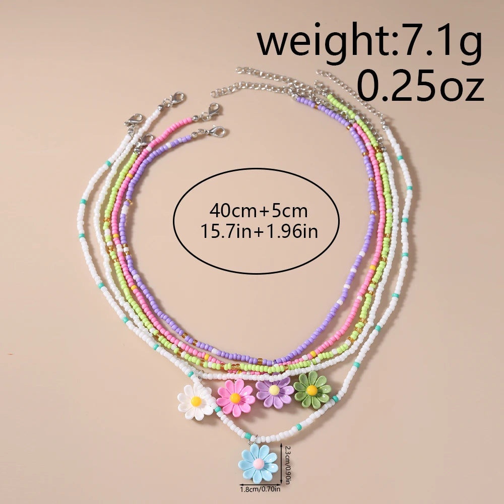 Colorful Daisy Flower Pendant Necklace Sets