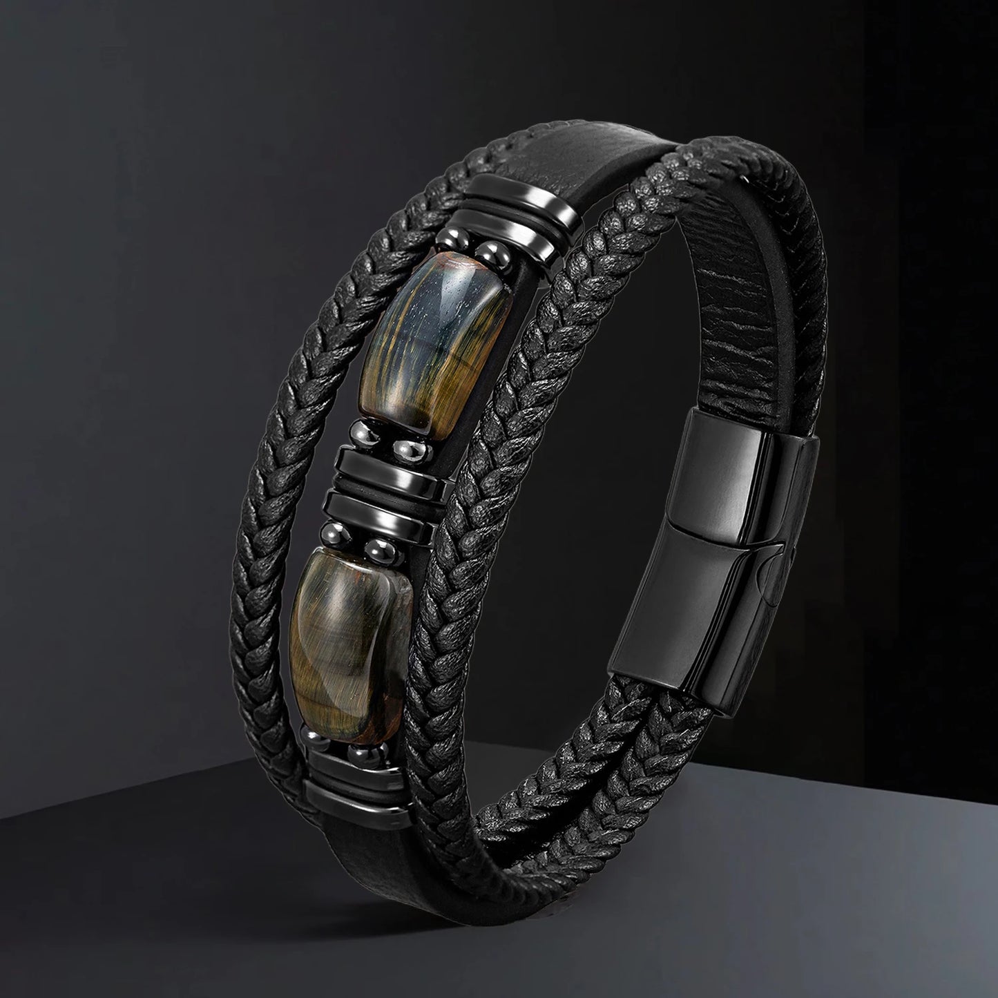 Macho Man Natural Big Stone Leather Bracelet