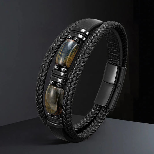 Macho Man Natural Big Stone Leather Bracelet