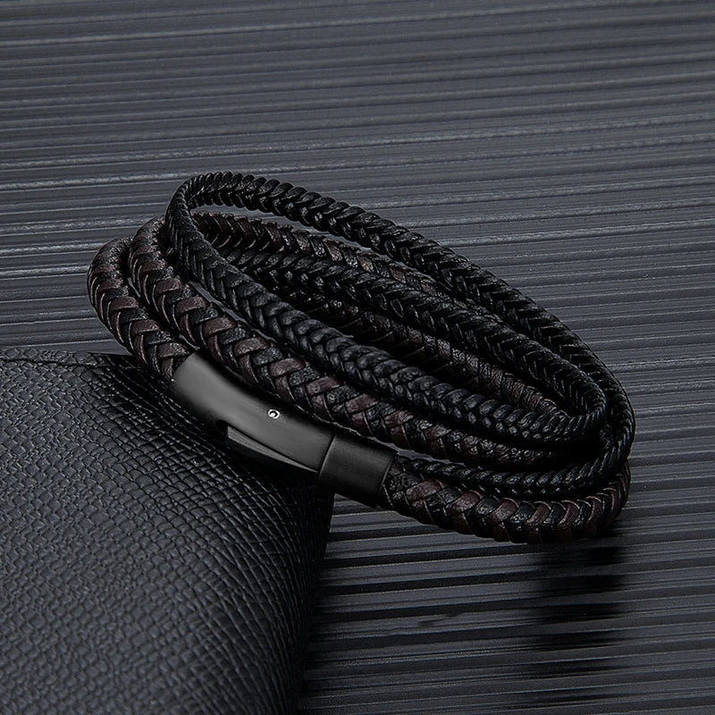 Simple Men Double Layer Leather Bracelet