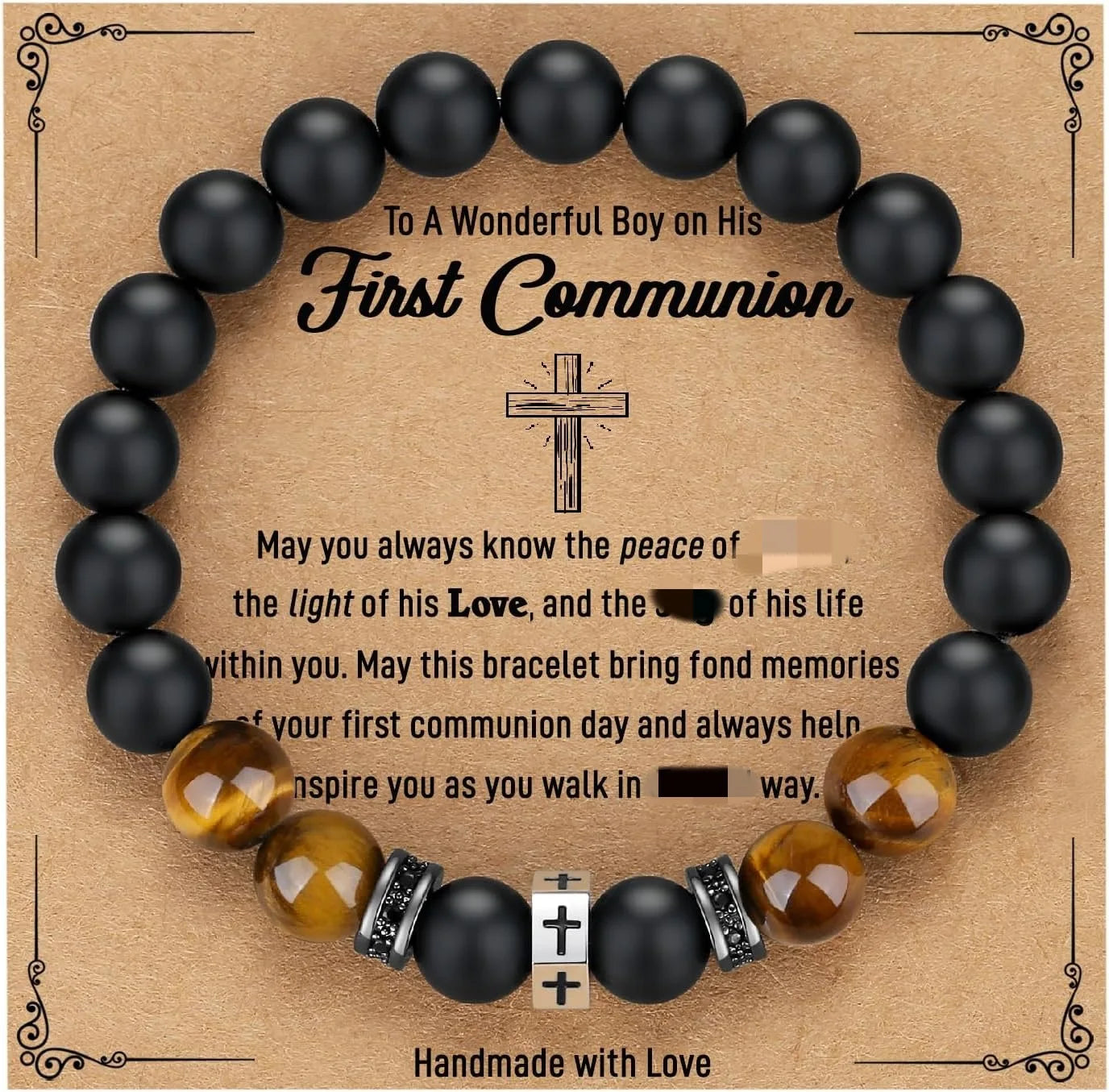 Black Onyx Tiger Eye Divine Protection Cross Bracelet