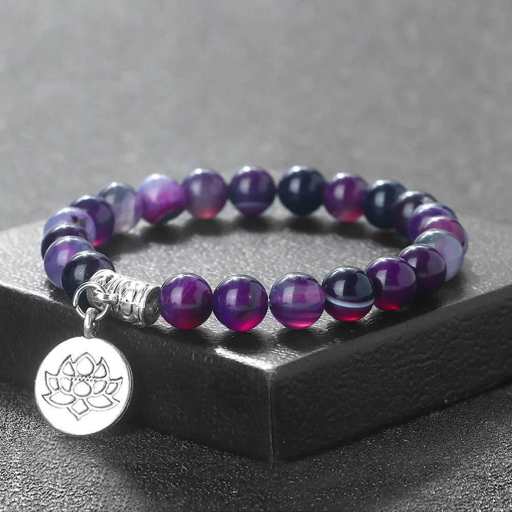 Lotus Pendant Natural Stone Beaded Bracelets