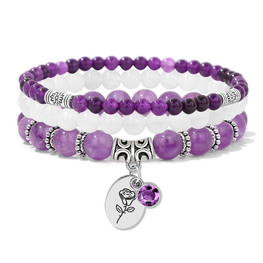 Birthstone Rose Sunflower Beaded Bracelet Sets