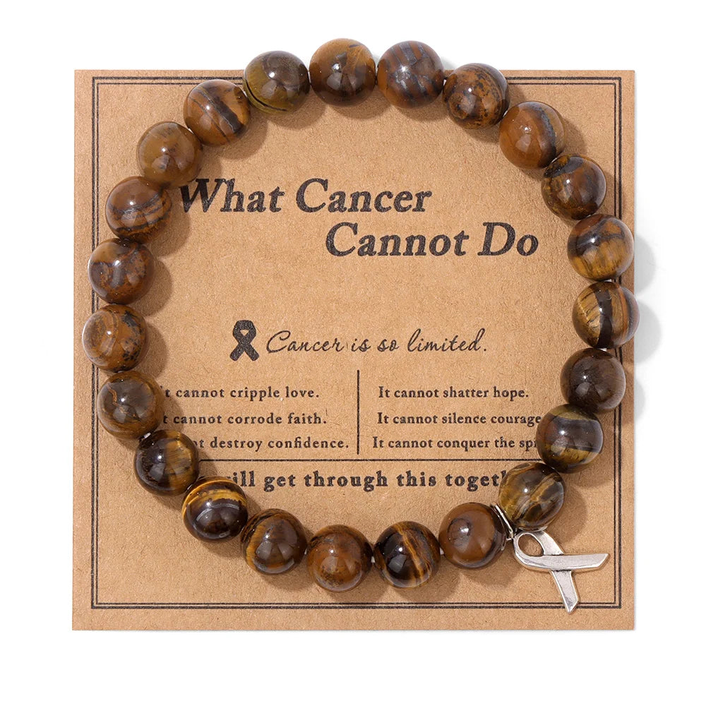 Pink Care Health Ribbon Charm Natural Stone Bracelet