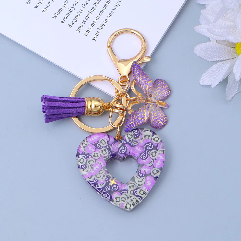 Creative Sequin Love Heart Keychain with Cute Butterfly Tassel