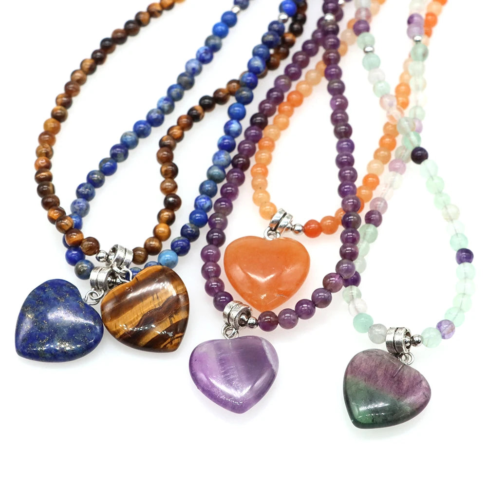 Heart Shaped Crystal Stone Pendants Necklaces