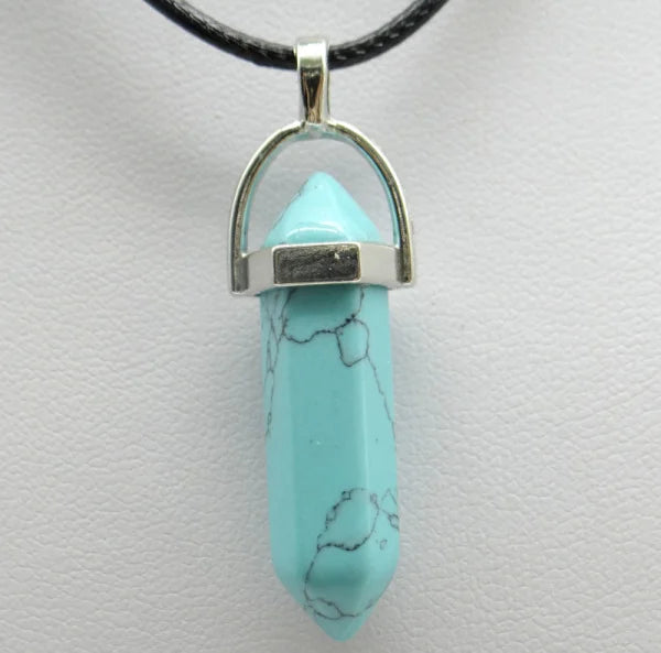 Natural Stone Crystal Hexagonal Pendant Necklace