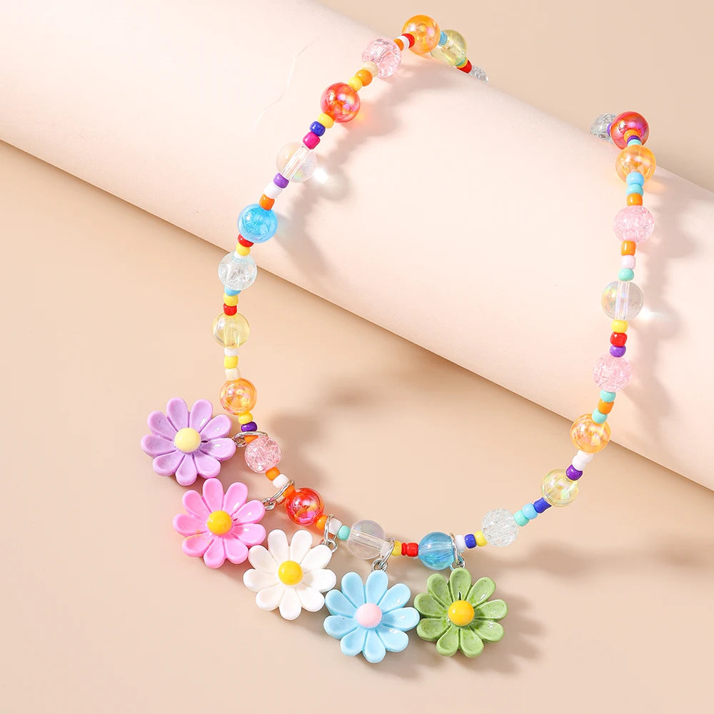 Colorful Daisy Flower Pendant Necklace Sets