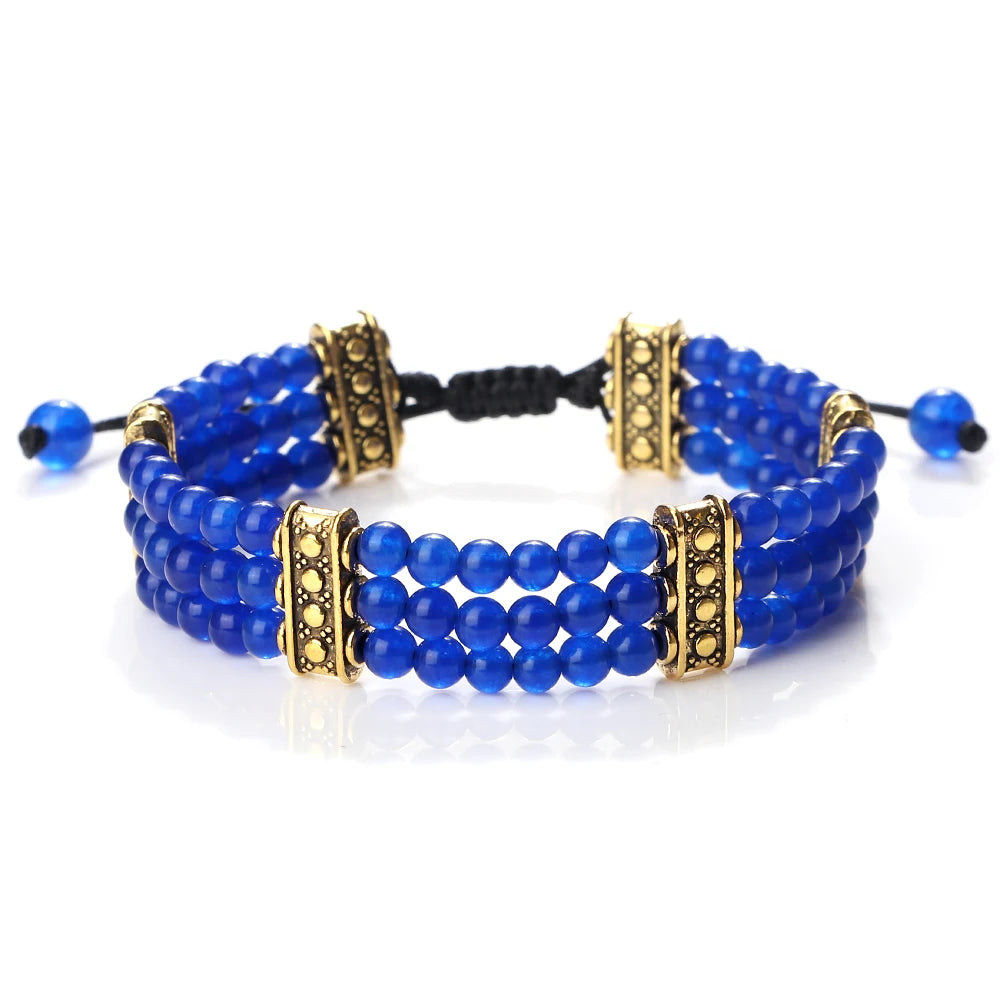Triple Row Natural Stone Energy Beads Bracelet