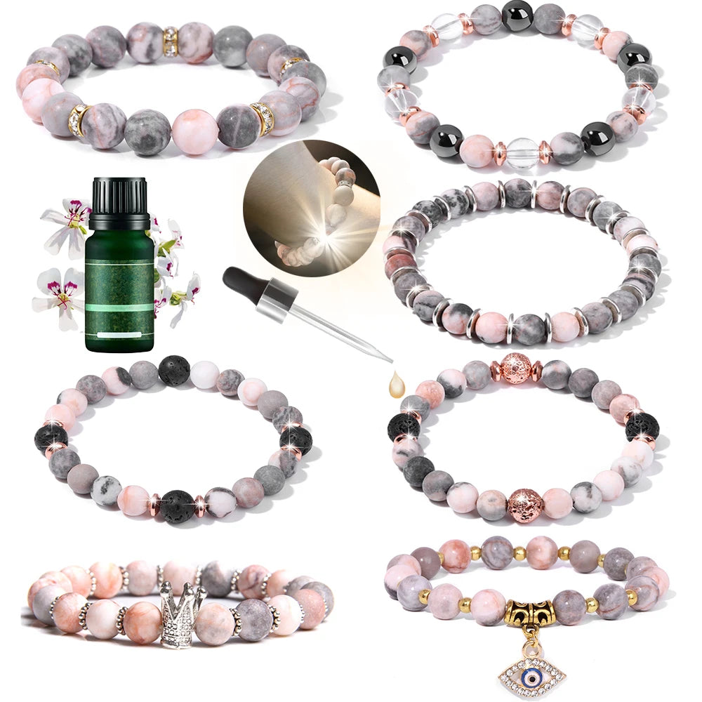 Beautiful Essential Oil Diffuser Healing Zebra Stone Bracelet